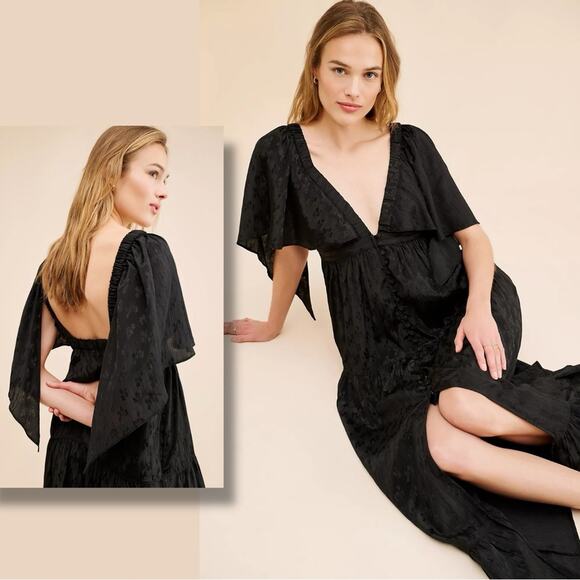 Free People Ethereal Witchy Fairy Cha Cha Maxi Dress Black Large Bohemian Goth - Picture 4 of 16